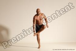 Underwear Gymnastic poses Man Black Muscular Bald Dancing Dynamic poses Academic